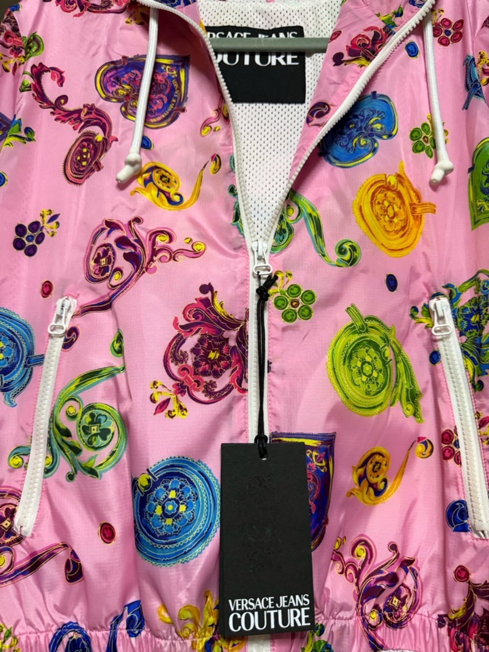 Versace Jeans Couture Pink Multicolor Printed Windbreaker Jacket - Picture 2 of 7
